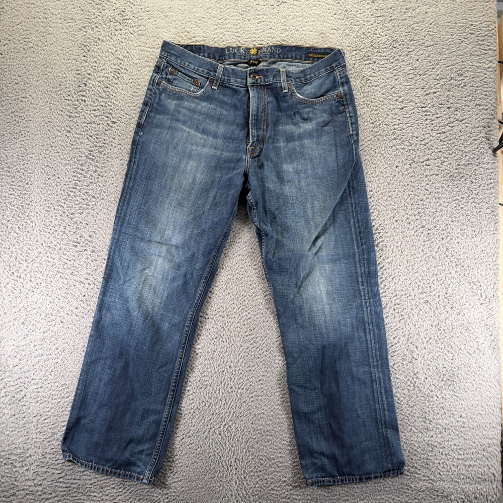 Vintage Lucky Brand 361 Jeans Mens 36x30 Blue Cotton Denim Straight Baggy Faded